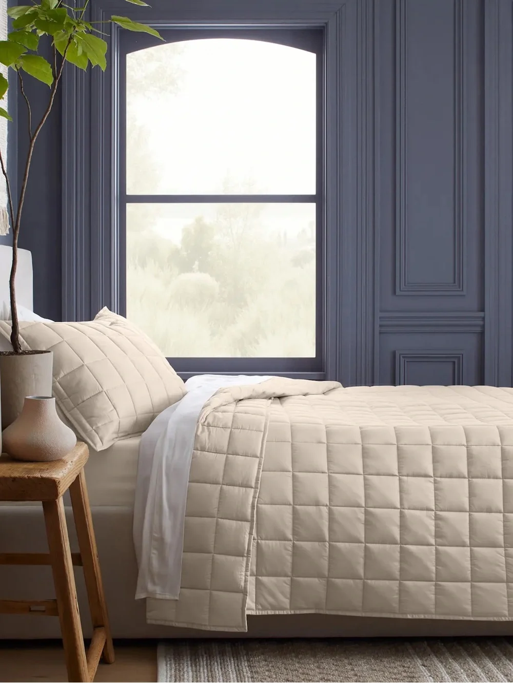 NWT QUINCE Organic Bamboo Box Quilt Sand Full / Queen